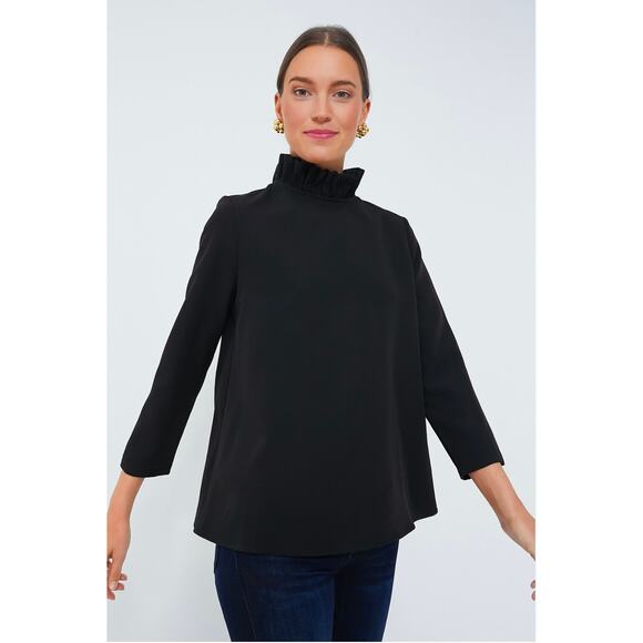Tuckernuck Pomander Place Faye black Preppy Ruffles Blouse women’s S - Picture 2 of 7